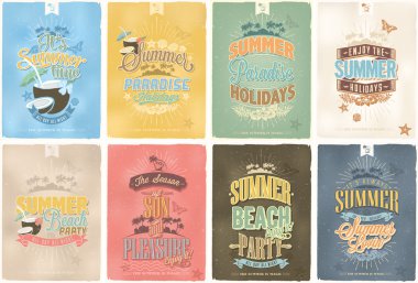 Retro elements for Summer calligraphic designs . Vintage ornaments . tropical paradise, sea, sunshine, weekend tour, beach vacation, bon voyage, adventure labels set