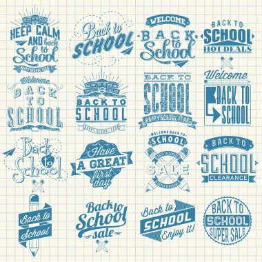 Back to School Calligraphic Designs Label Set . Retro Style Elements . Vintage Ornaments . Sale, Clearance Set