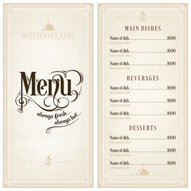 Restaurant or cafe menu design template vintage style. Flourishes calligraphic.