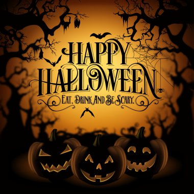 Vintage mutlu Halloween Pumpkins ile tipografik arka plan