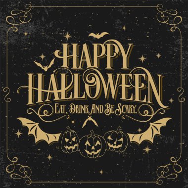 Cadılar Bayramın kutlu olsun Vintage tipografik arka plan kara tahta üzerinde Pumpkins ile