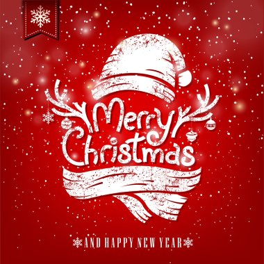 Christmas Greeting Card With Chalk. Merry Christmas lettering illustration
