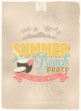 Vintage, Retro Summer Beach Party Poster Background. With Typography