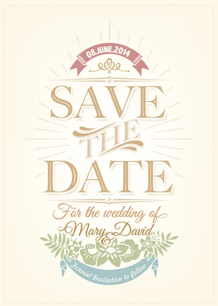 Spara den datum bröllop inbjudan kort — Stockfoto