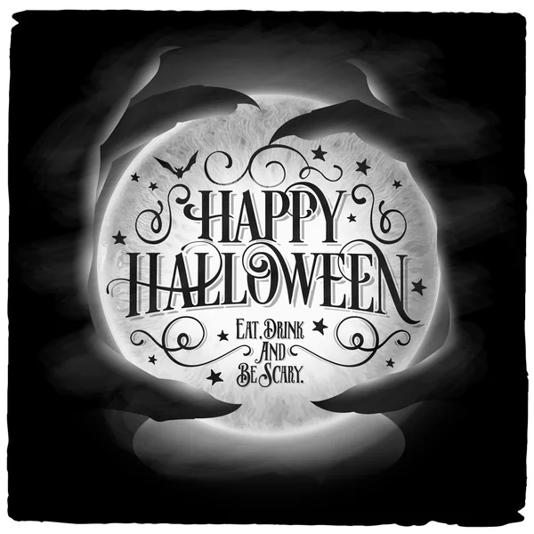 Vintage happy halloween typographischer Hintergrund mit Kristallkugel — Stockfoto