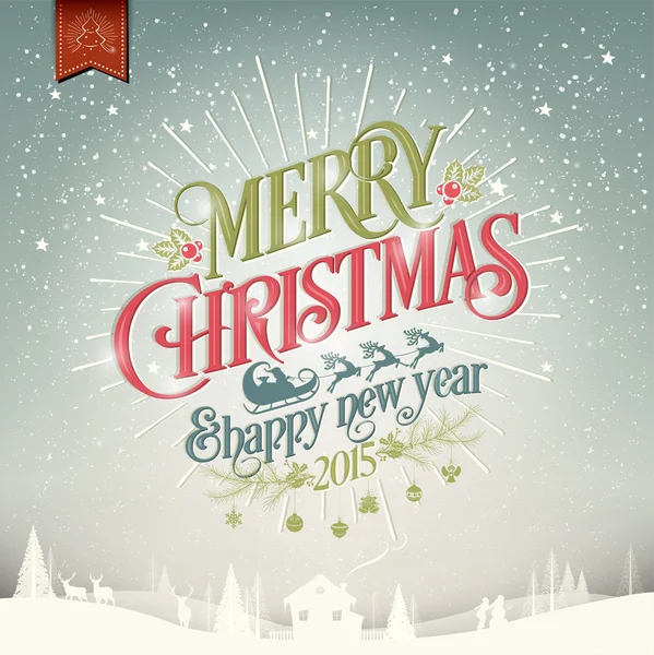Veselé Vánoce a šťastný nový rok Ročník vánoční pozadí s typografií — Stock fotografie