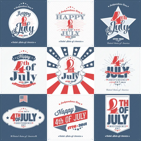 A Set of Nine Vintage Greeting Cards: Happy Independence Day, United States of America, 4th of July, 1776-2014, with fonts — Stock Photo, Image