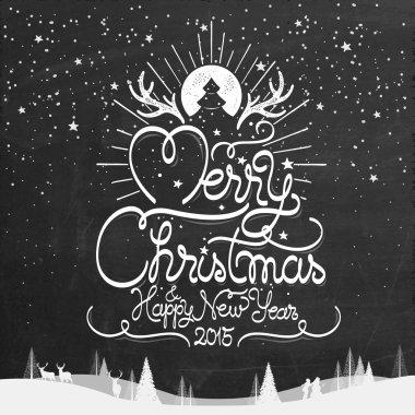 Neşeli Noel ve yeni yıl tipografik arka plan üzerinde yazı ile tebeşir tahtası