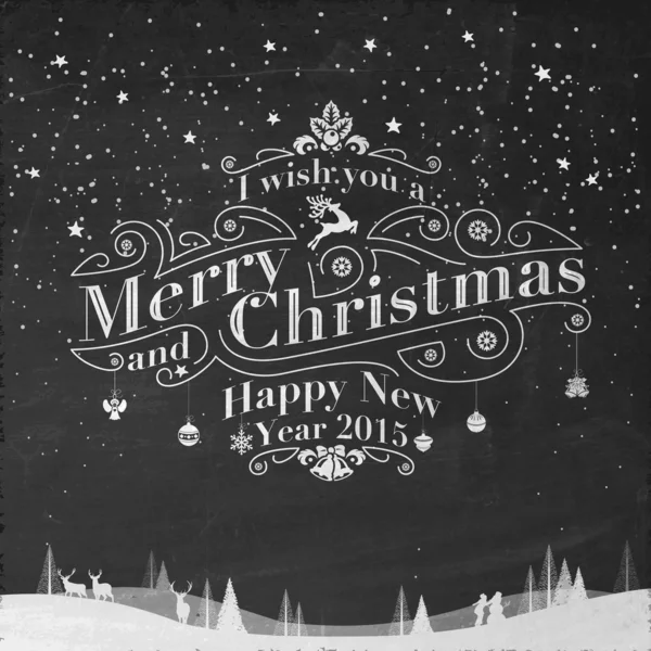 Merry Christmas And New Year Typographical Background On Blackboard With Chalk — Stock Photo, Image
