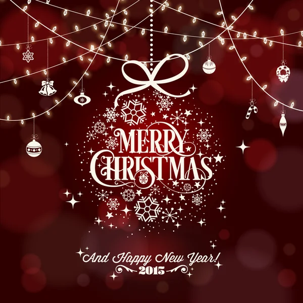 Navidad y Año Nuevo tipográfico fondo rojo con copos de nieve —  Fotos de Stock