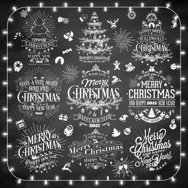 Weihnachten und Neujahr typografisches Design auf Kreidetafel — Stockfoto