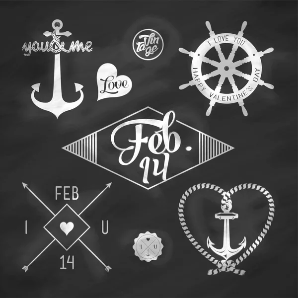 Vintage nautique Valentine's Day Set sur tableau noir — Photo