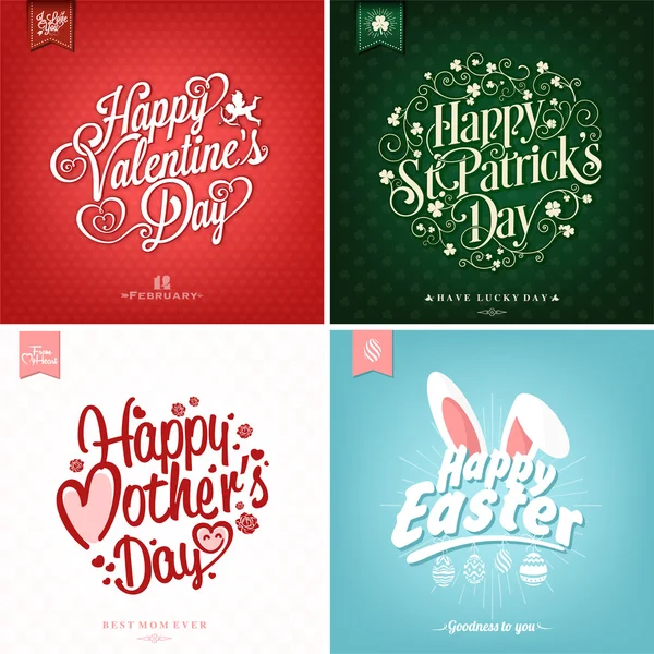 Spring and Summer Set with Mother's Day, Valentine's day, Saint Patrick Day And Easter Typographical Backgrounds — Stock Photo, Image