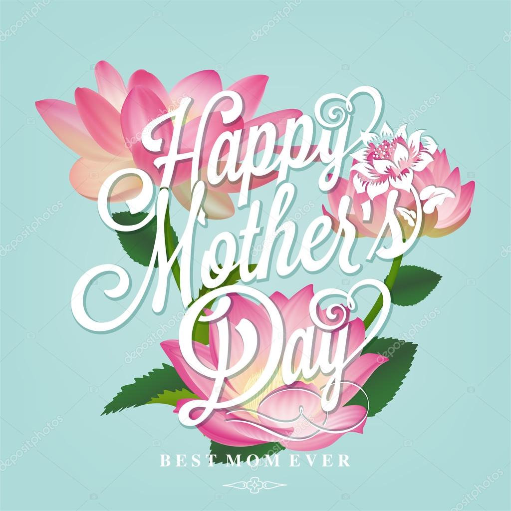 Happy Mothers Day Typographical Background With Spring Flowers