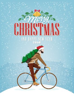 Noel tipografik arka plan bisikletçi ile