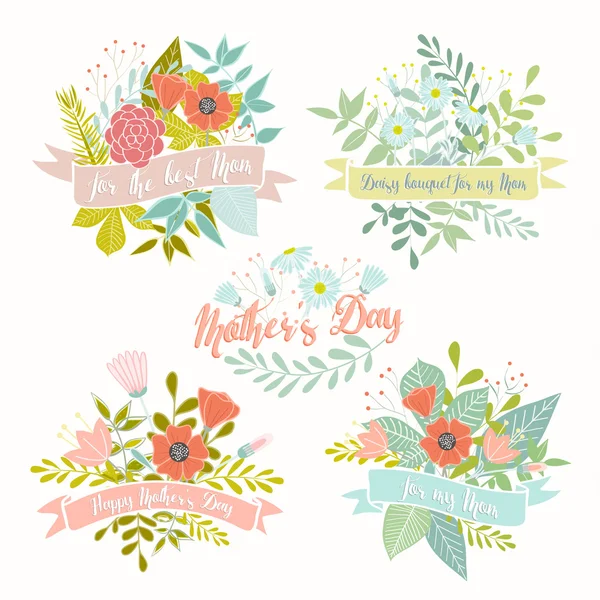 Ensemble de souhaits floraux pour la fête des mères — Image vectorielle