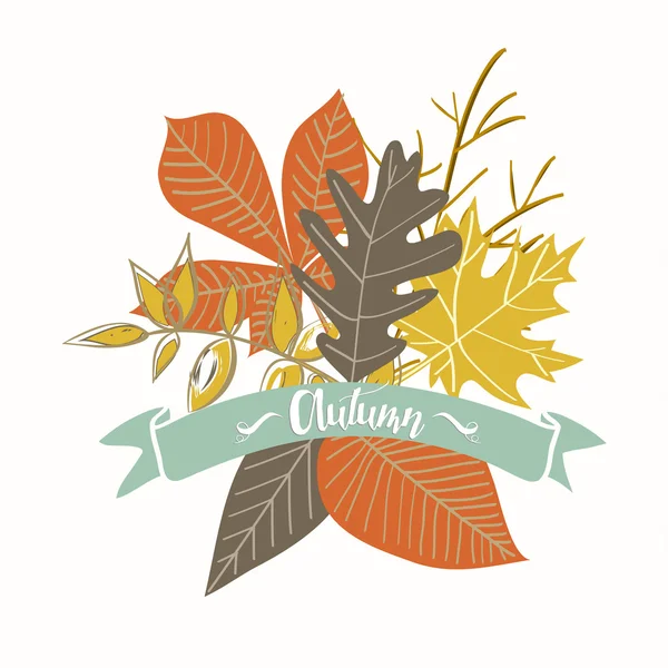 Bella mano disegnato autunno foglie saluto — Vettoriale Stock
