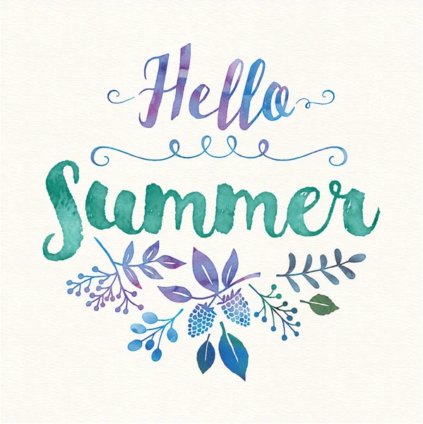 Hello Summer Watercolor Paint Background — Stock Vector