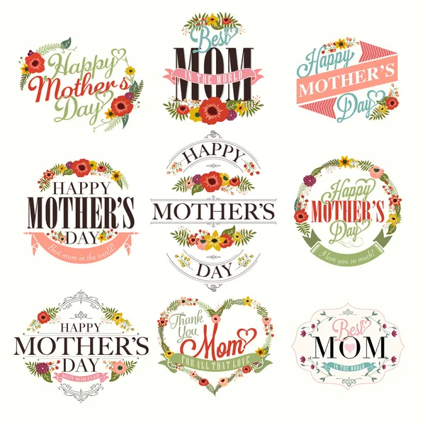 Ένα σύνολο στοιχείων σχεδίασης χαριτωμένο ευχετήρια για την ημέρα της μητέρας — Διανυσματικό Αρχείο