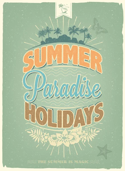 レトロな夏の楽園の休日のポスター — ストックベクタ