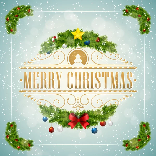 Christmas Typographical Background With Christmas Elements — Stock Vector