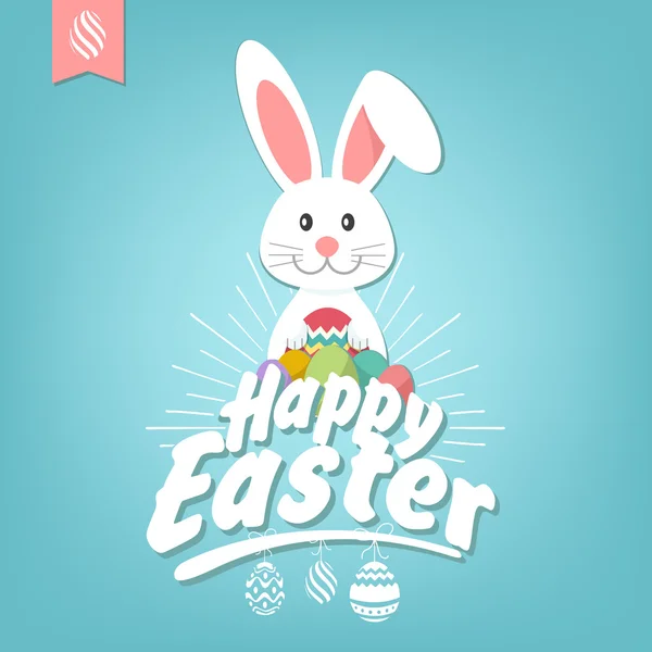 Feliz Pascua fondo tipográfico con conejito — Vector de stock