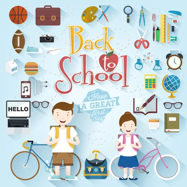 Back To School card with icons set — Stock Vector