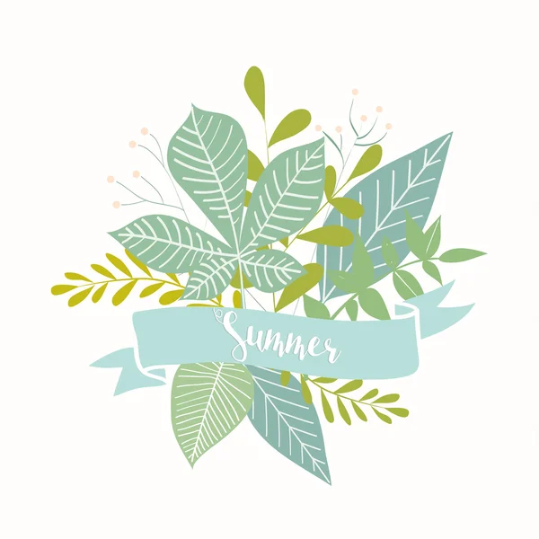 Beautiful Hand Drawn Summer Leaves Greeting — Stock Vector