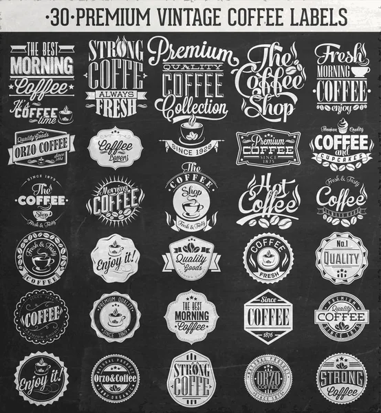 Kara tahta üzerinde retro vintage kahve etiket kümesi — Stok Vektör