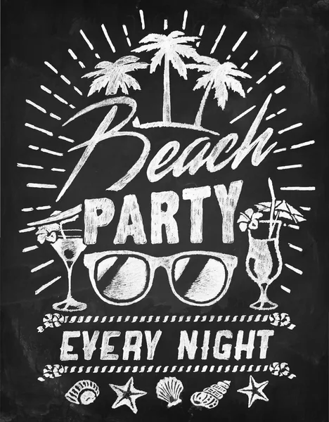 Cartaz de festa de verão na praia em Chalkboard — Vetor de Stock
