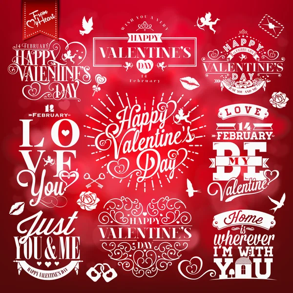 Set of Happy Valentine's Day Hand Lettering — Stock Vector