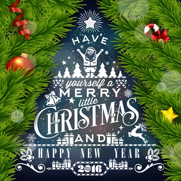 Christmas Typographical Background With Christmas Elements — Stock Vector