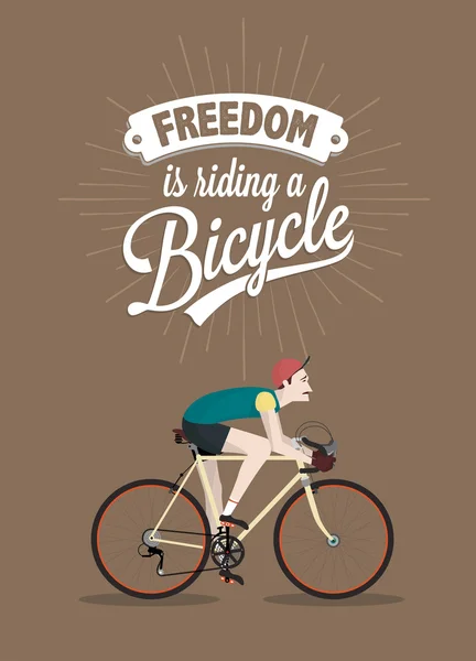 Ilustração retro da bicicleta com caráter do Hipster — Vetor de Stock