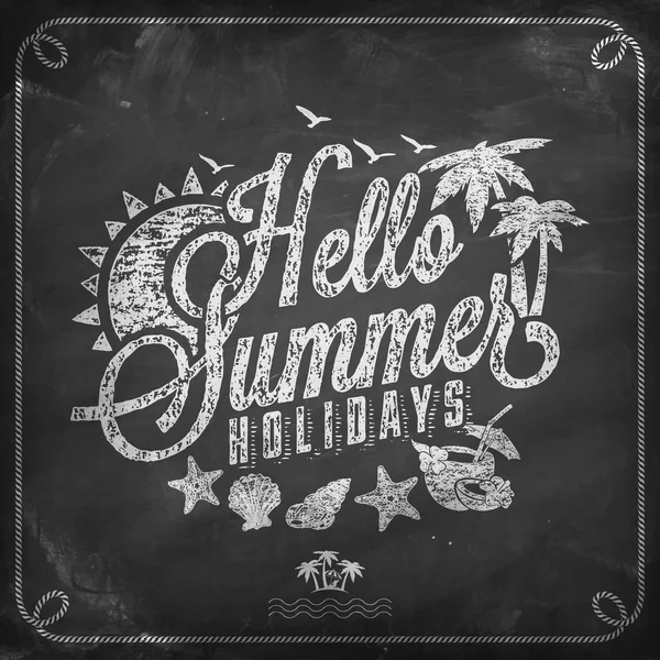 Hello Summer Holidays Background On Chalkboard — Stock Vector