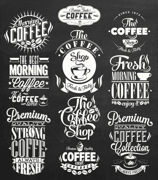 Set Of Retro Coffee Labels On Chalkboard — Stock Vector