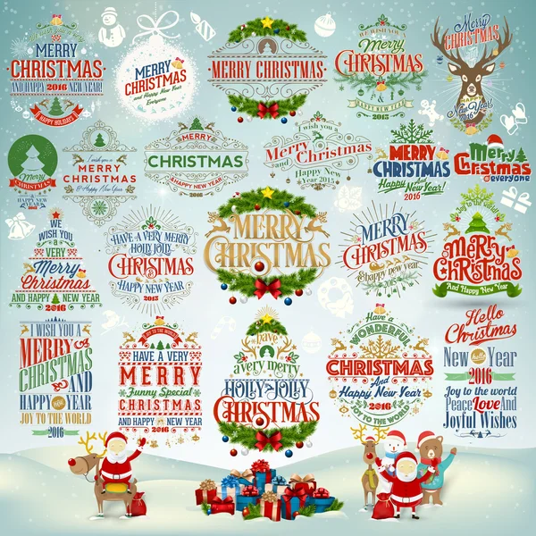 Elle çizilmiş Noel ve yeni yıl dekorasyon seti