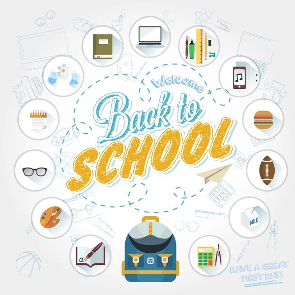 Back To School Background with Flat Icon Set — стоковый вектор