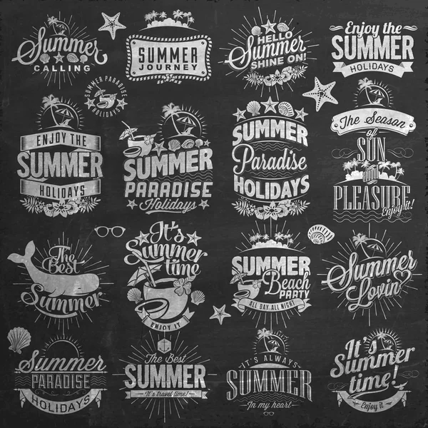 Diseños caligráficos de verano retro en pizarra — Vector de stock