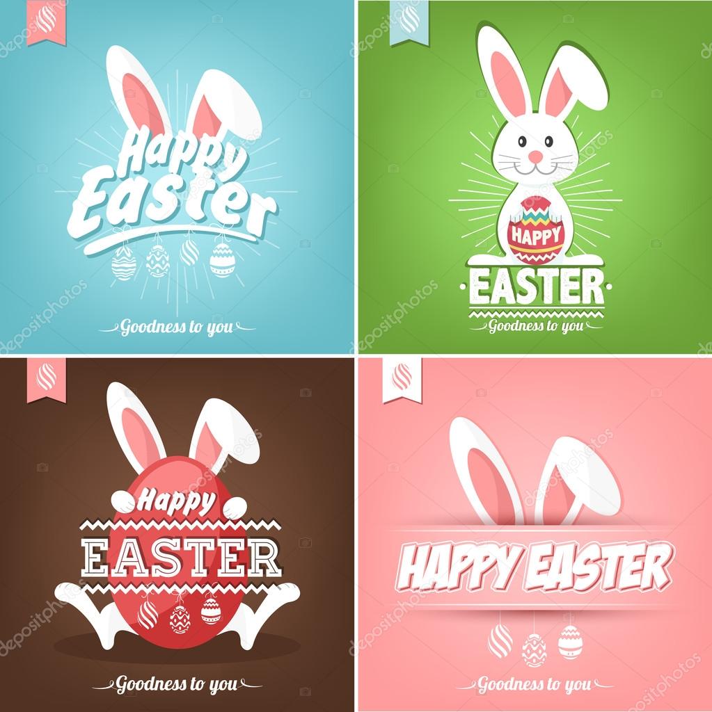 Set Of Happy Easter Cards Illustration