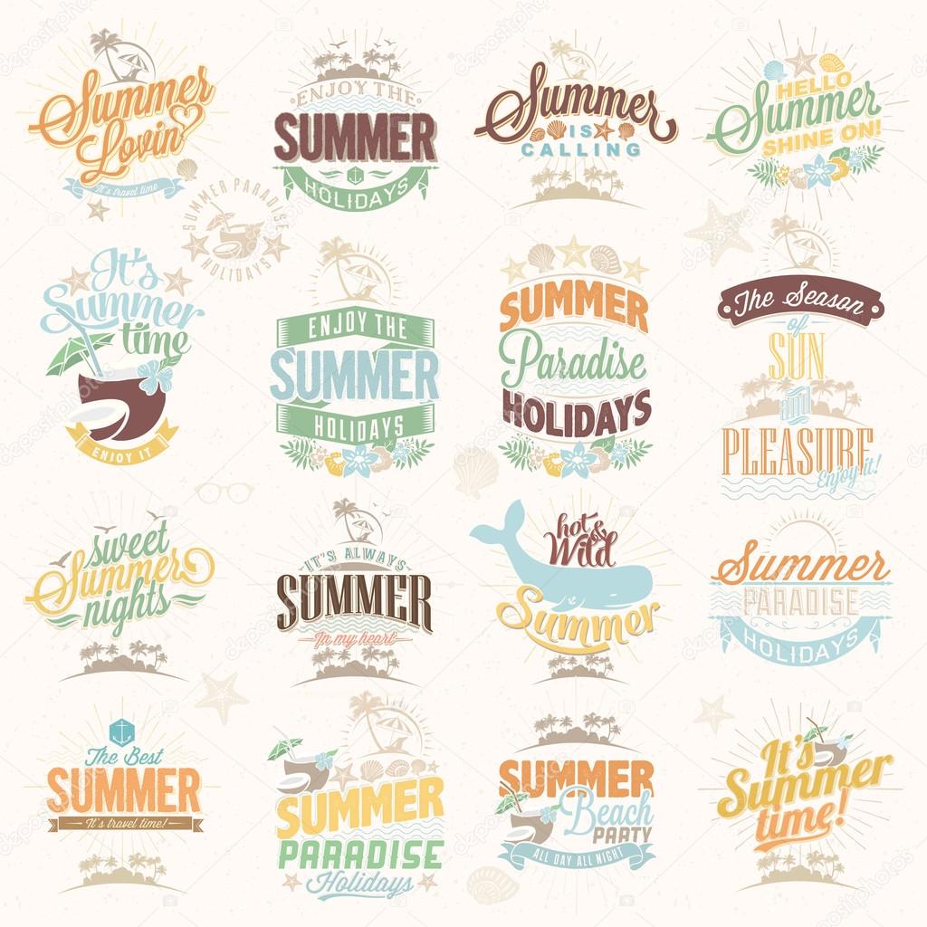 Retro hand drawn elements for Summer calligraphic designs. Vintage ornaments. All for Summer holidays, tropical paradise, sea, sunshine, weekend tour, beach vacation, adventure labels, vector set