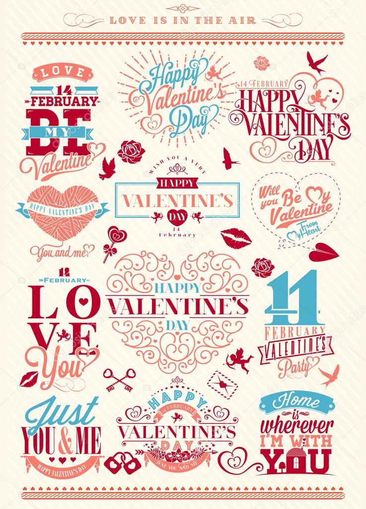 Set Of Happy Valentine Day signs