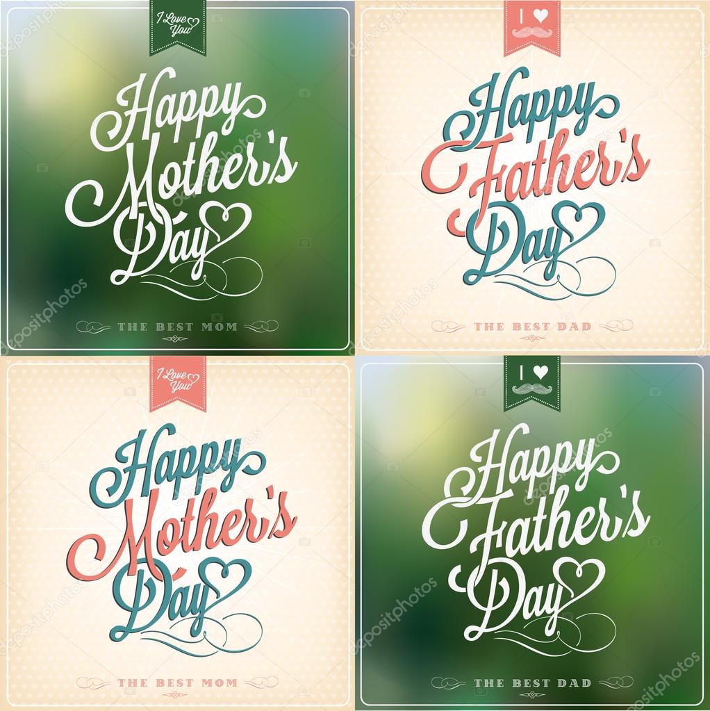Happy Father's Day And Mother's Day Background Set Stock Vector by