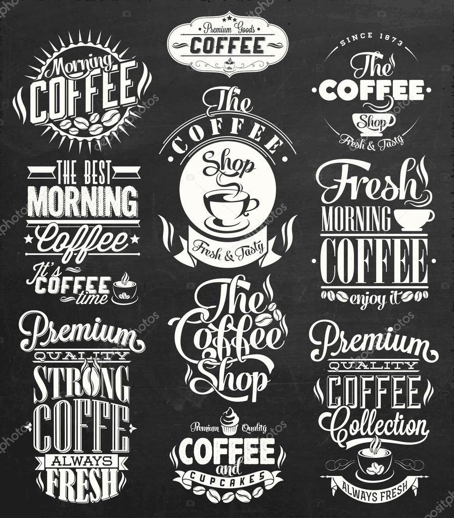 Set Of Retro Coffee Labels On Chalkboard