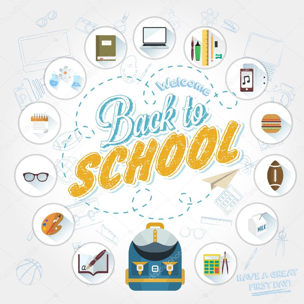 Back To School Background With Flat Icon Set
