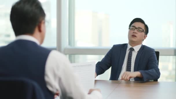 Young Asian Business Man Being Interviewed Manager Modern Corporation — Stock Video