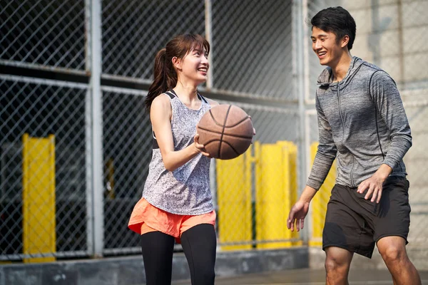 Jeune Asiatique Couple Copain Copine Jouer Basket Pour Amusant Sur — Photo