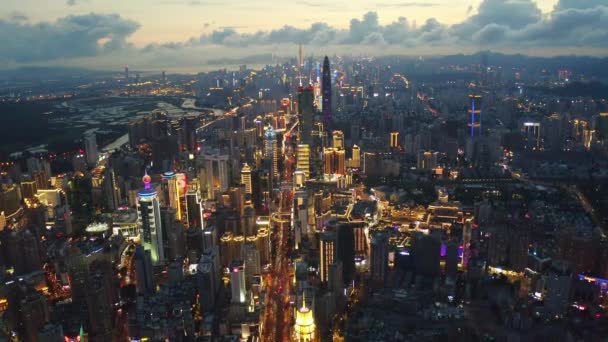Drone Tiro Cena Noturna Uma Cidade Moderna — Vídeo de Stock