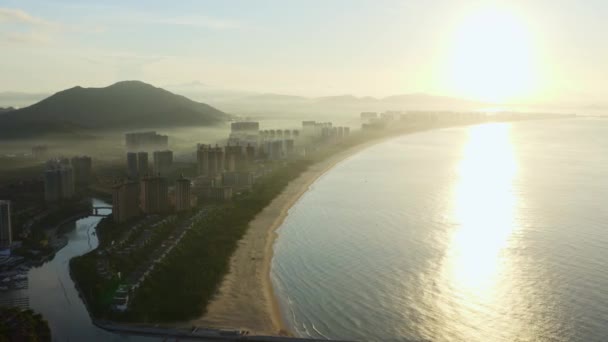 Drone Shot Ekskluzywnej Dzielnicy Mieszkalnej Nad Morzem Sanya Hainan Chiny — Wideo stockowe