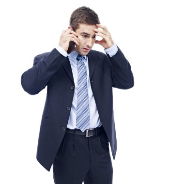 Beyaz işadamı cep telefonunuzun konuşma