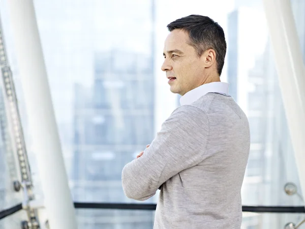 Person från näringslivet tänkande genom att Fönstren — Stockfoto